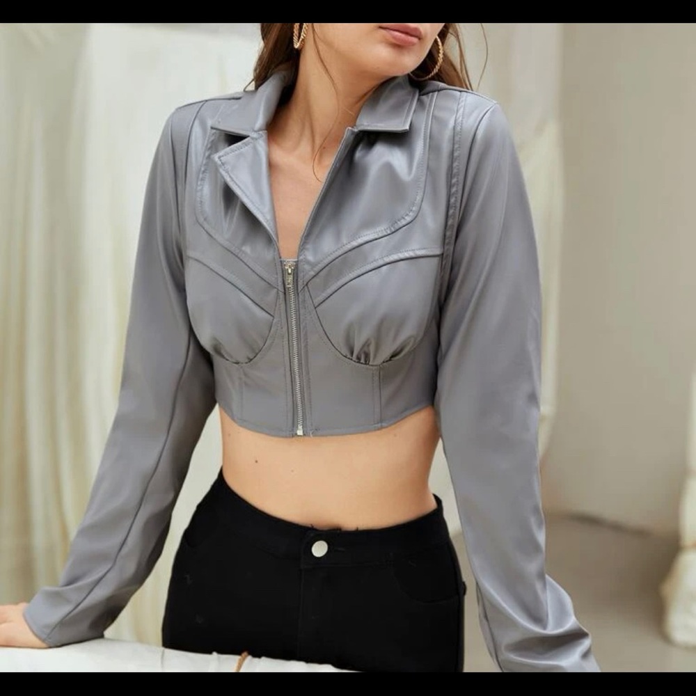 Cropped PU leather jacket - NWT